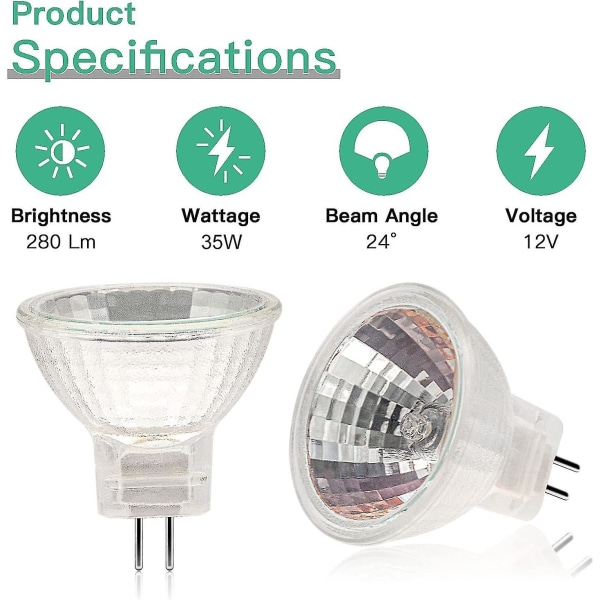 Mr11 Halogenpærer (pakke med 12), Gu5.3 Halogenlampe 12v 35w, Mr11 Gu5.3 Pære Glassdeksel Til Taklampe, 2 Pin Halogenpære 2700k Varm Hvit