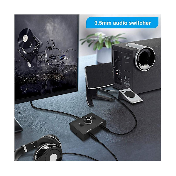 3,5 mm Stereo Audio Switch 2 In 1 Ut Audio Switcher Passiv Högtalare Hörlurar Manuell Väljare Delning