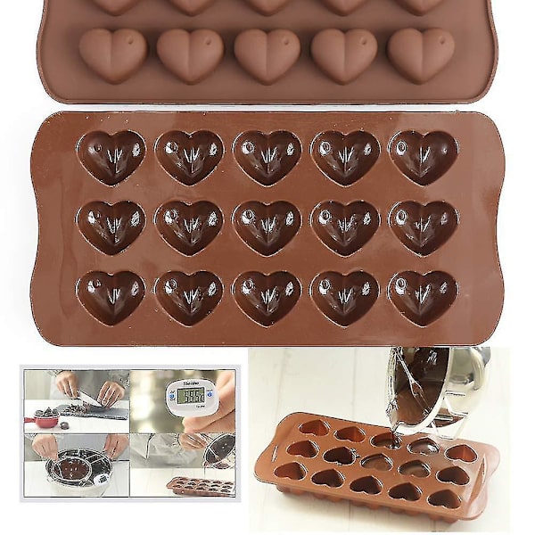 15-huls hjerteformet chokoladeform, sæt med 4 stk. silikone Valentine hjerte chokolade gummy og slikform -aya