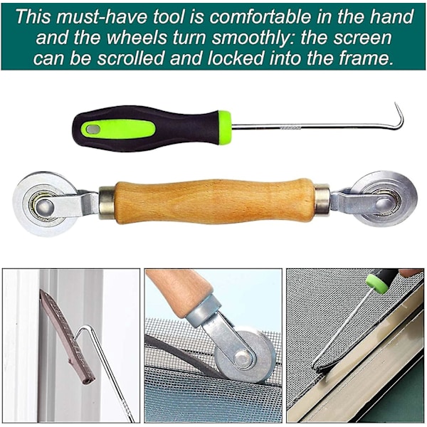 Putkityökalu puukahvalla ja teräsrenkaalla Työkalu Retractable Roller Sieve Window Spline Roller
