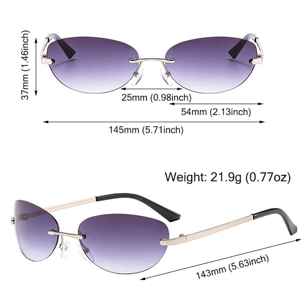 Rimless Solglasögon UV400 Glasögon för Kvinnor och Män Gradient Gray