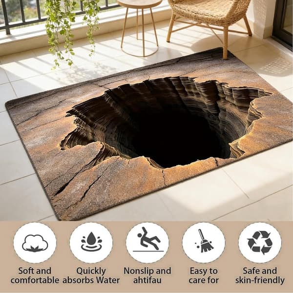 3D Optisk Illusjonsteppe, Polyester, Sklisikkert Og Vaskbart, For Stue, Soverom, Gang, Innendørs Og Utendørs, 50 x 80 cm