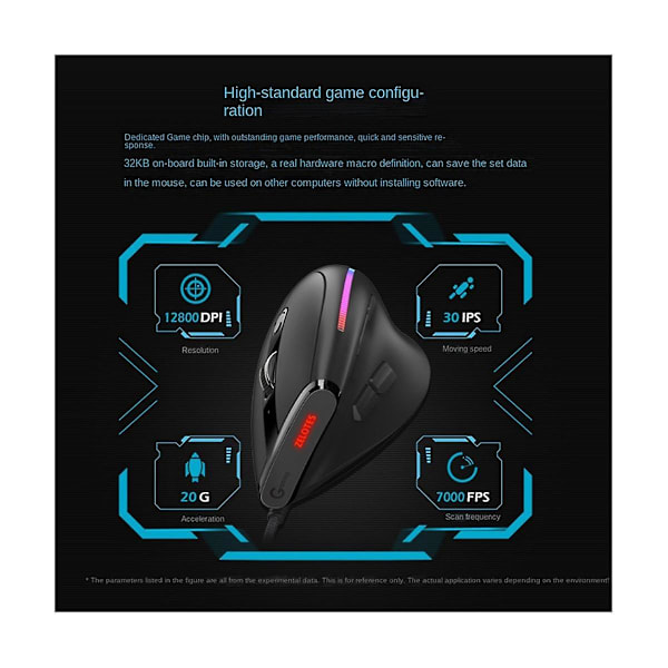 T-50 kablet vertikal RGB optisk spillmus med 9 knapper, vertikal ergonomisk mus egnet for datamaskiner