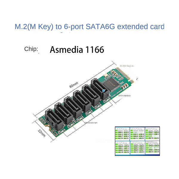 M.2 (pcie 3.0) 6-portin laajennuskortti Sata Iii 6g Ssd -sovitin 3 Sataiii -kaapelilla Pcie Gen3x2 Non-r