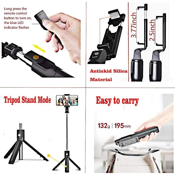 T08 Selfie Stick Tripod, Udtrækkelig Stativ Med Trådløs Fjernbetjening Til