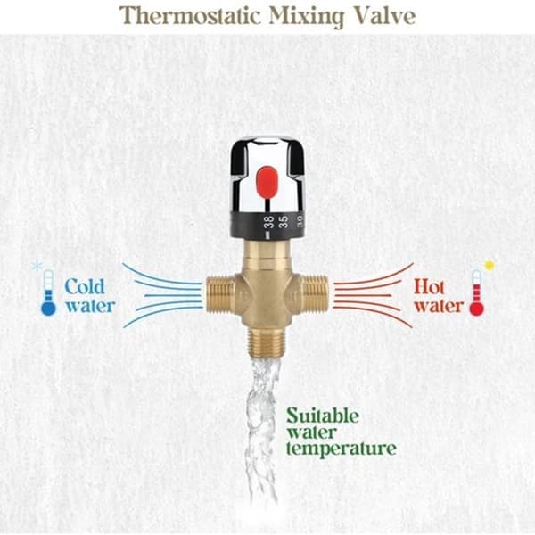 Termostatisk blandeventil, solid messing 3-veis G1/2 DN15, presis temperaturkontroll for baderom, toalett, dusj, vask og bidet