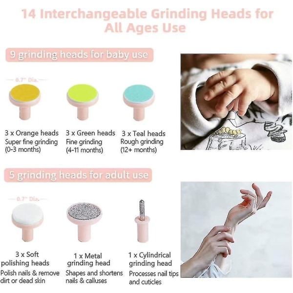 Piao Baby Nagelfil Elektrisk Nageltrimmer Manikyrset, Baby Fingernagelklippare Med Ljus, Baby Nagelslip Toes Care Trim Polish Grooming Set Säker