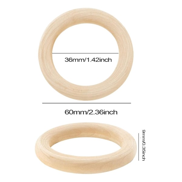 30 stk Naturtre Ringer 60mm Ubehandlet Makrame Tre Ring Tresirkler For DIY Håndverk Ring Penda