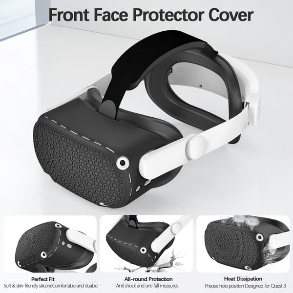 5-delt silikone beskyttelsescover sæt kompatibelt med Meta/Oculus Quest 2, VR-headset og controllertilbehør, sort