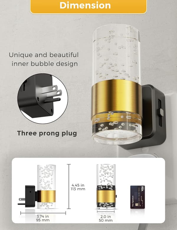 LED Night Light, Dimmable Night Light Wall Outlet, 2-pack Acrylic Night Light with 0-100LM Adjustable Brightness, 3000K Night Light with Dusk