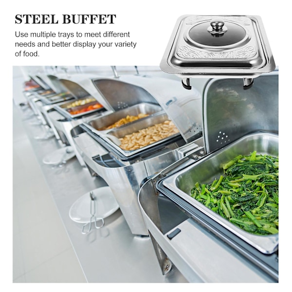 Buffet Server Rustfrit Stål Buffet Fad Bakke Rektangulær Kantine Bassin med låg