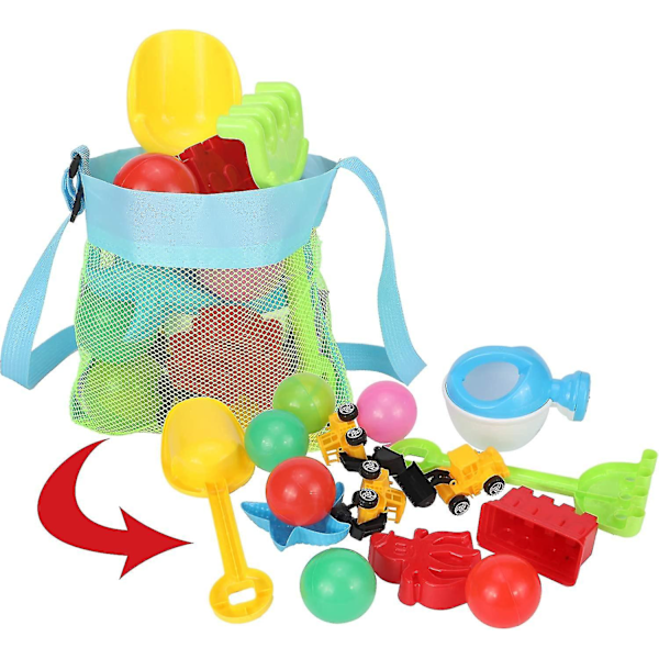 9 st färgglada strandväskor i mesh, förvaringspåse med justerbar rem för förvaring av skatter, snäckskal och leksaker, 9 färger (delikat stil