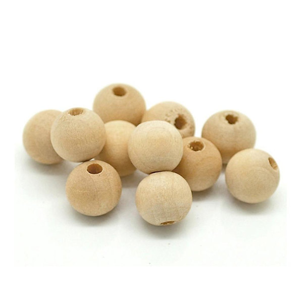 200 stk. Ubehandlede naturfarvede runde træperler til smykker, DIY-fund, charms (16 mm)