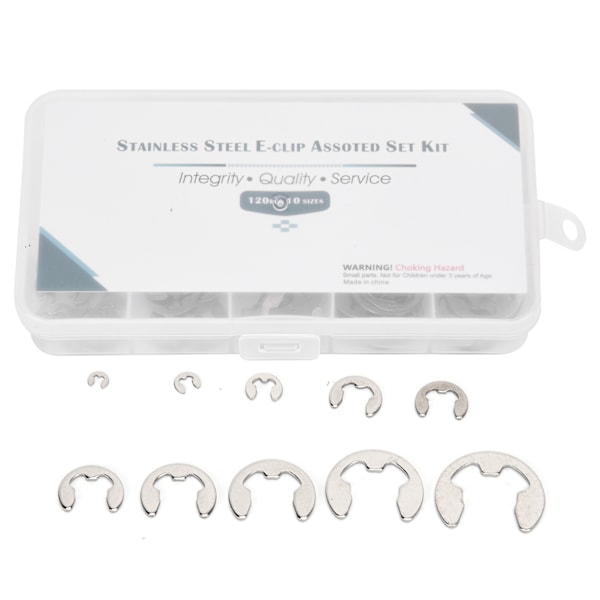 120 st E-clips Rostfri Stålbricka Extern Låsring Låsringssortiment Kit 1,5 mm-10 mm