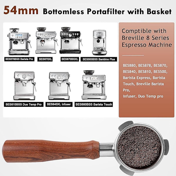 Pohjaton suodatinpidike 54mm Barista-sarjalle ja espressokoneille, suodatinpidike suodatinkehyksellä