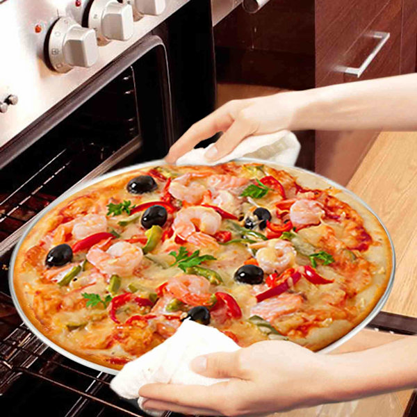 Pizzapanne, 12 tommer Pizzapanne i Rustfritt Stål, Rund Pizzabakepanne, Sunn & Heavy Duty