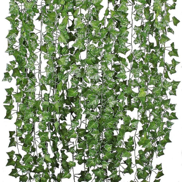 12 strenge kunstig efeu blad planter vin hængende guirlande falsk løv blomster hjem køkken have kontor bryllup vægindretning, 84 fod, grøn -aya