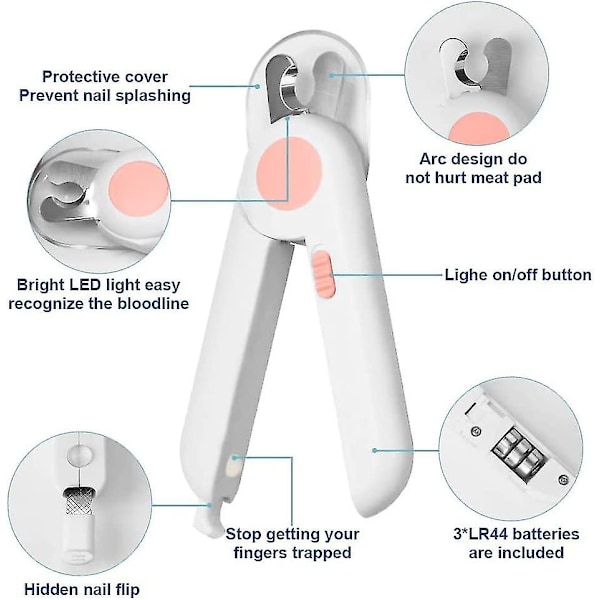 Klosax för hundar, klotång för hundar, professionellt verktyg för pälsvård med LED-ljus och nagelfil för hundar