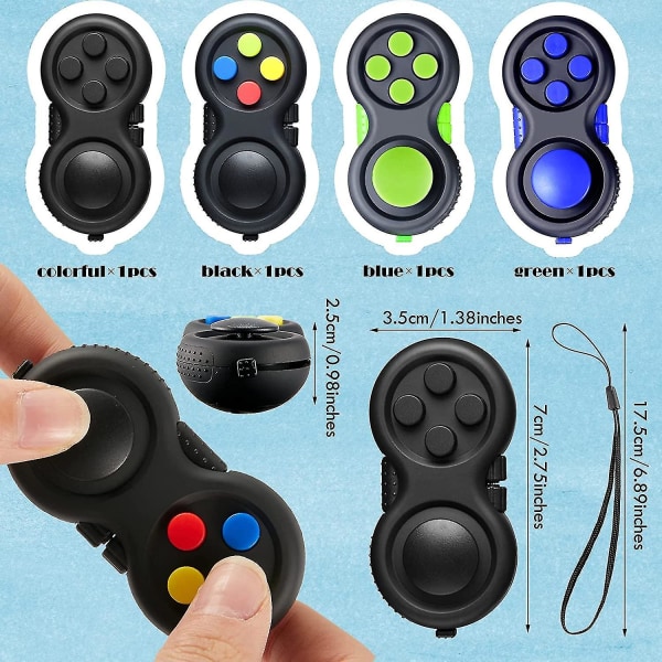 4 stk. Fidget Game Controller Pad, Nøglering Fidget Til Voksne Teenagere, Angst Og Stress Relief Sensorisk Legetøj