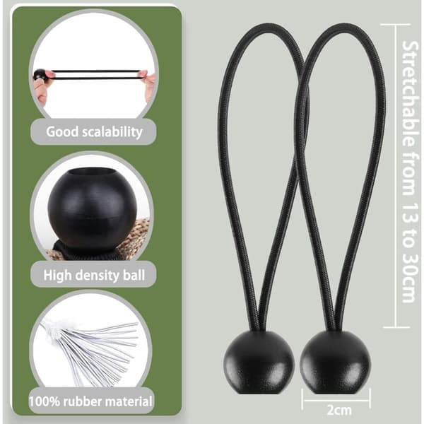 75 elastiske snore med kugler, elastiske stropper til presenninger, telte, bannere, flagstænger, campingpresenning sort