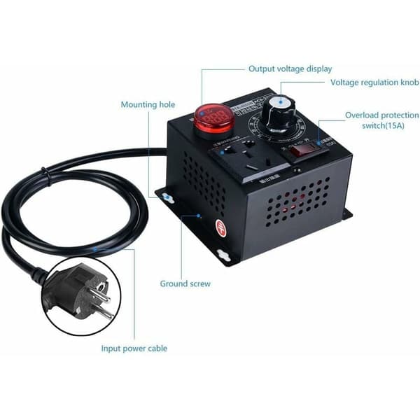 Dimmer, AC 220V 9A 4000W SCR Spenningsregulator Motorvifte Hastighetskontroller Dimmer