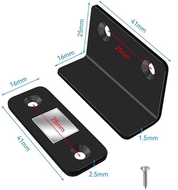 Skabslåge Magnet 6 stk. Tynd Magnetisk Lås, Dørmagnet, Skabsmagnet (Sort)