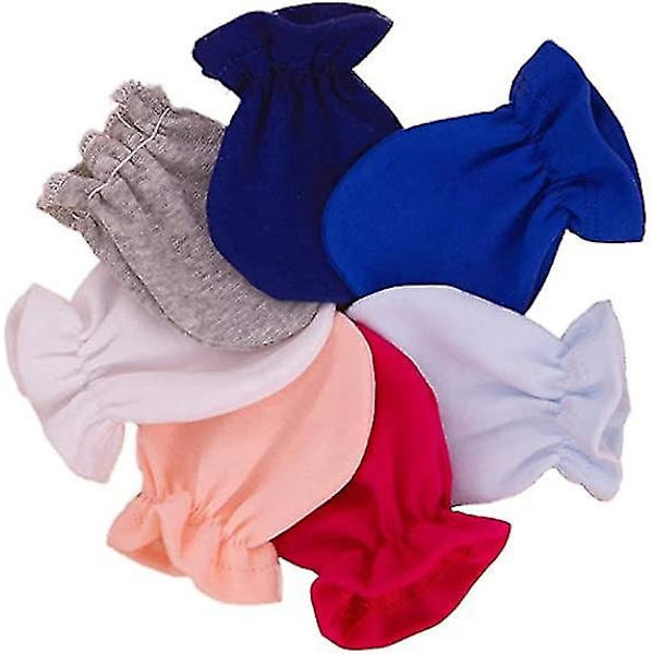 6 par nyfødte bomullsvotter Baby Soft Gloves Infant No Scratch Mitten (hvit, kongeblå, én størrelse)