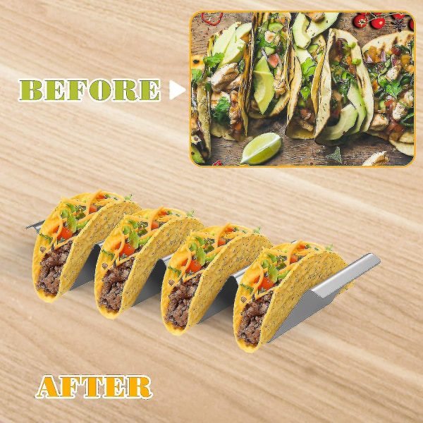 1 stk Taco-holdere, 4 rom Taco-stativ Ovnssikkert Rustfritt stål 304 Taco-stativ for restaurant og hjem