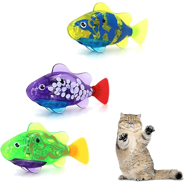 3 st robo fisk för katter, robot fisk katt leksak, interaktiva robot simning fisk leksaker för katt med LED-ljus