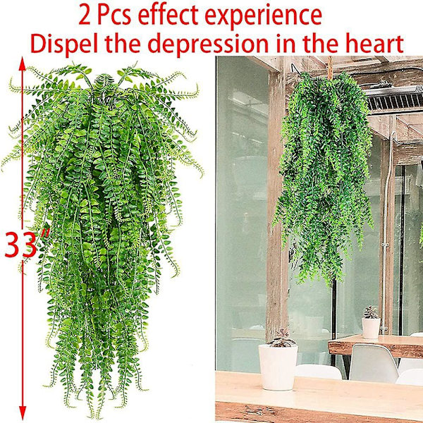 3 stk. Kunstige Hængende Bregner Planter Vine Falsk Efeu Boston Bregne Hængende Plante Udendørs UV-resistent