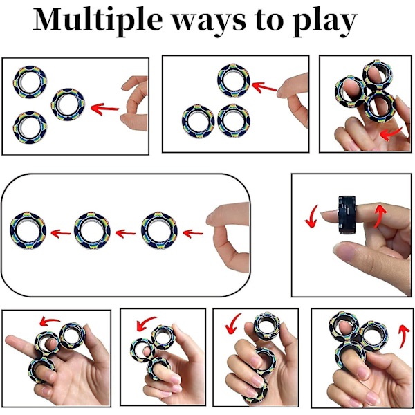 Magnetiske ringe fidget legetøj, dekompressions magnetisk legetøj, fingerspids legetøjssæt til børn og voksne