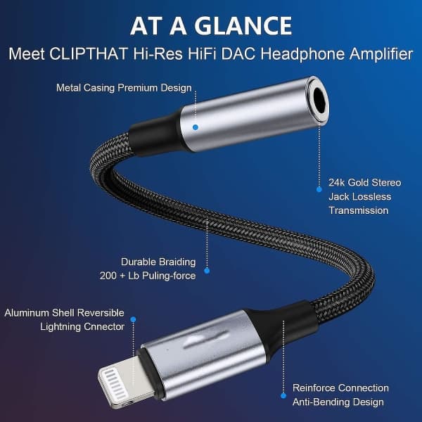 Konverter, Lightning til 3,5 mm adapter, iPhone hodetelefonadapter G
