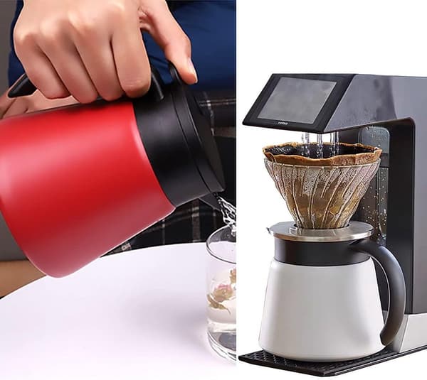 Termokande, 304 rustfrit stål dobbeltvægget isoleret, lækagesikker kaffe- og teserver, hjemmekontor café, rød, 0,6 L