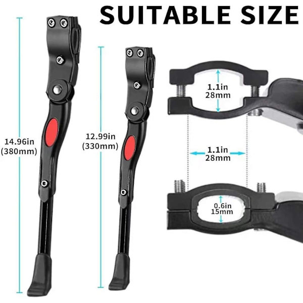 Sykkelstøtte, sidestøtte, aluminiumslegering sykkelramme, justerbar høyde, sykkelstativ med sklisikre gummiføtter, for sykler med et hjuldi