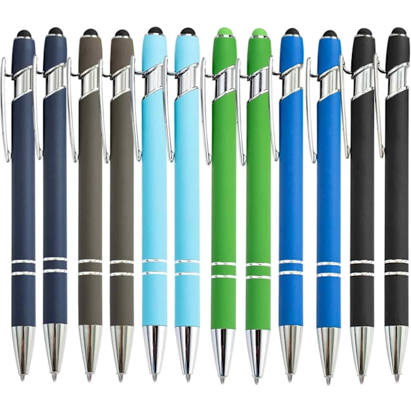 Kuglepenne, indtrækkelige, multipack 2 i 1 med stylus, sorte blækpenne til kontoret Basic