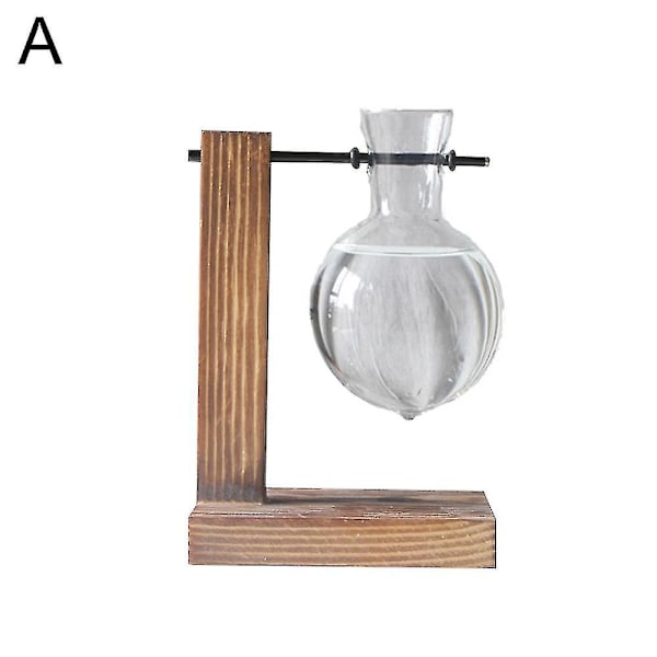 Träram Glas Vas Planter Skrivbord Hydroponics Växt Bonsai Blomkruka