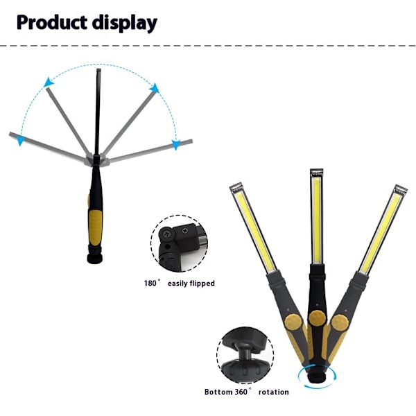 Gul återuppladdningsbar LED-arbetslampa Magnetisk ficklampa USB-inspektionslampa LED-arbetslampa LED-smallampa