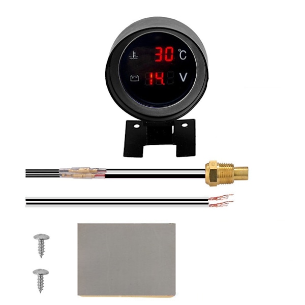 Rund LED digital bil lastebil vann temp måler temperatur sensor temperatura voltmeter volt spenningsmåler 2 i 1