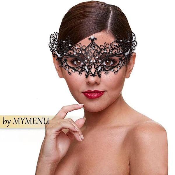 Maskeradmask för kvinnor Ultralätt metallmask Glansig metall Strass venetiansk vacker festkvällsbalmask.