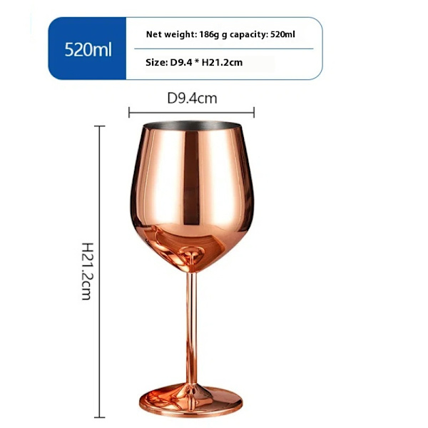 Sæt med 2 rosaguldfarvede vinglas i rustfrit stål, 18oz vinglas, rustfrit til kontor, perfekt til rød og hvid vin