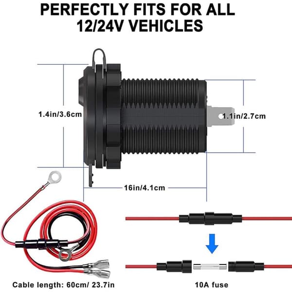 12V/24V USB Biloplader med LED Voltmeter til Motorcykel Båd Lastbil ATV