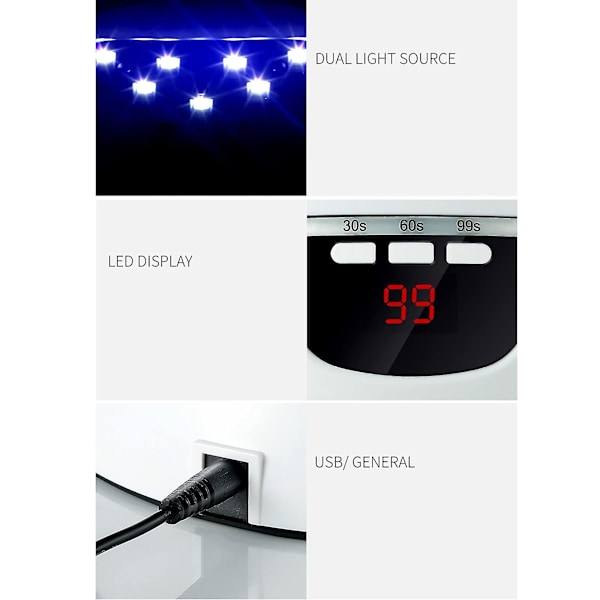 Led UV neglelampe, 54w negle tørketrommel gel negle herdelampe UV-lys med USB 3 timer automatisk sensor