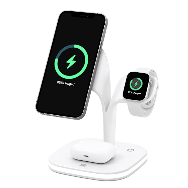 White Wireless Charger, 15W 3 in 1 Fast Magnetic Charging Station, Charger Stand use your multiple wireless device