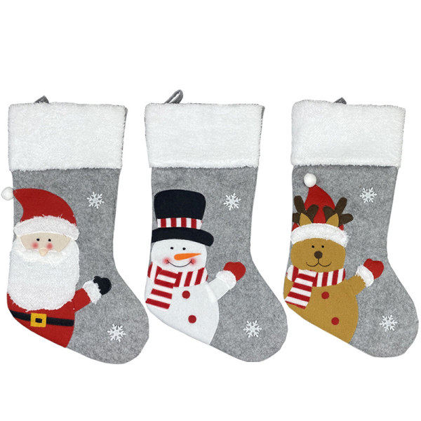 Julstrumpor med juldekorationer, presentpåsar, prydnader, presentpåsar, strumpor, julstrumpor (3 stycken Tomte + Snögubbe + Älg)