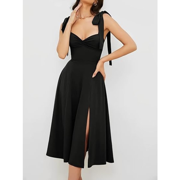 Vintage korsettklänning för kvinnor Sweetheart Halsring Knytband Slits Ärmlös gunga Elegant midi party cocktailklänning black XL