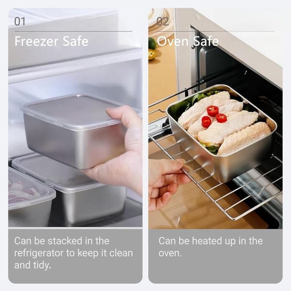 Fødevarebeholdere i rustfrit stål, 10 stk. 500 ml sæt med låg, lufttætte og stabelbare til køleskab, spisekammer, picnics, sølv