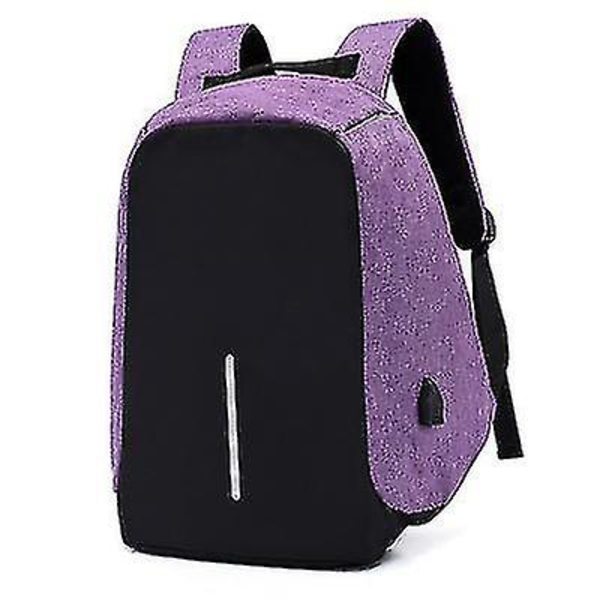 Liikematkustustietokoneen reppu, vedenpitävä reppu, USB-latausportilla, ergonominen muotoilu, varkaudenestolaite, väri: musta + violetti