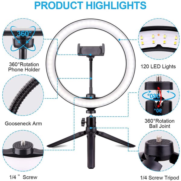 Compact Desktop Selfie Ring Light, LED Ring Light with Foldable Stand and Adjustable Brightness, for Photography and Makeup