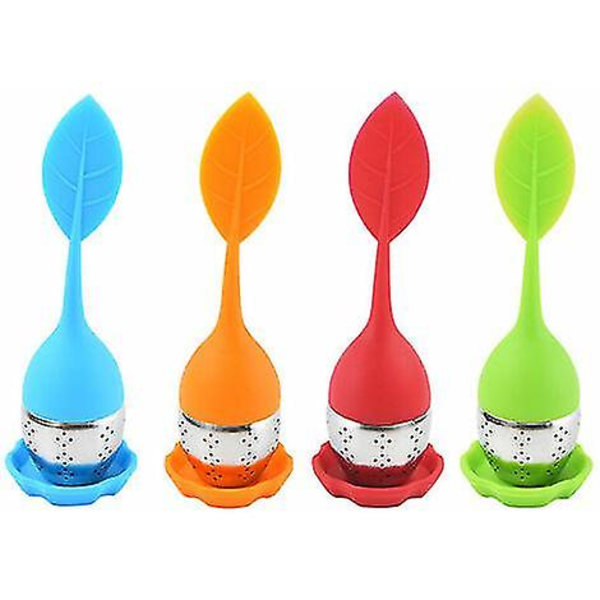 Rustfrit teinfuser med silikonesilågslåg Grønt blad - 4 stk.