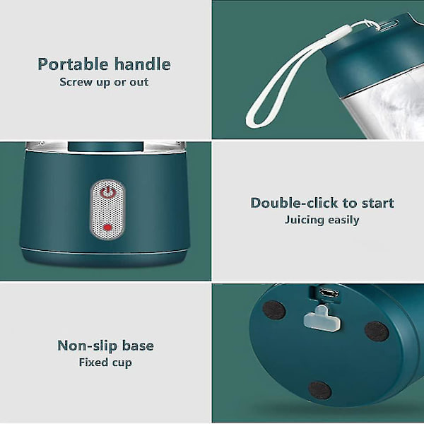 Usb bärbar elektrisk juicepress, 300 ml minimat för milkshake, multifunktionell juicemaskin, 304 rostfritt stål och ABS-material, grön